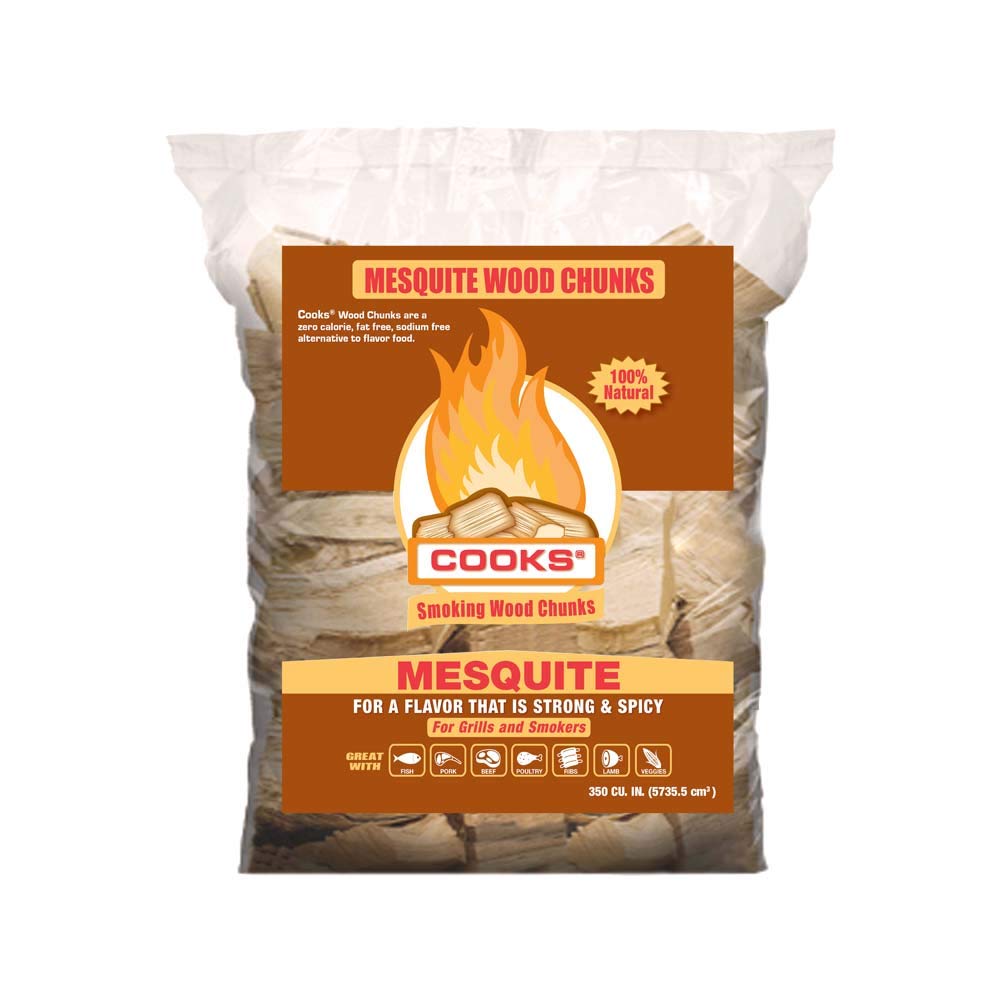 Cooks BBQ Products Mesquite Wood Chunks- Kiln Dried for Smokers, Charcoal and Gas BBQ Grills, 350 Cubic Inches/4 LBS, Made in The USA, COWCC-180