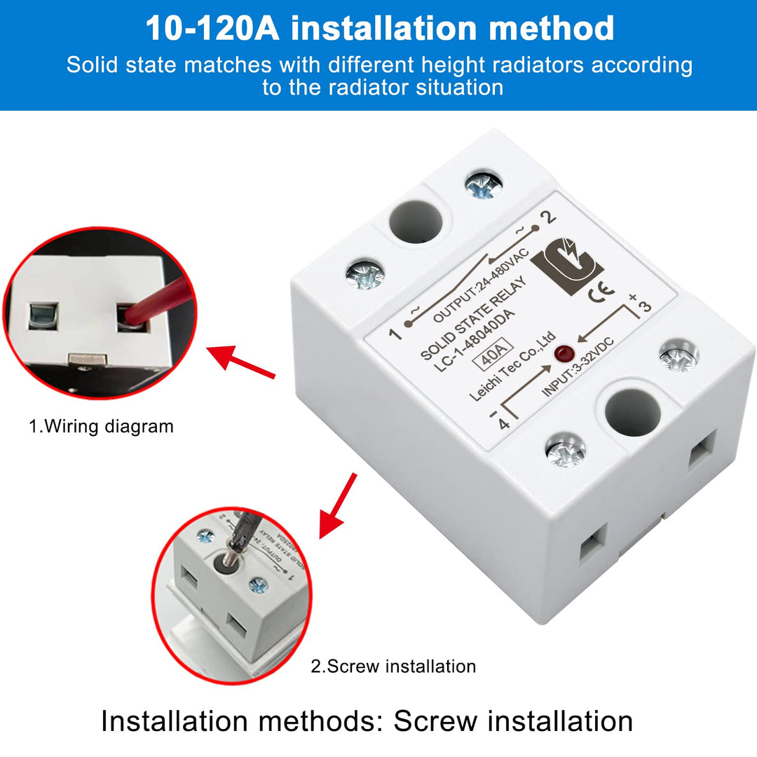 LCLCTC SSR 40 DA Solid State Relay DC to AC (Input 3-32V DC Output 24-480V AC), 40A (DC to AC 40A)Ã¢â‚¬Â¦