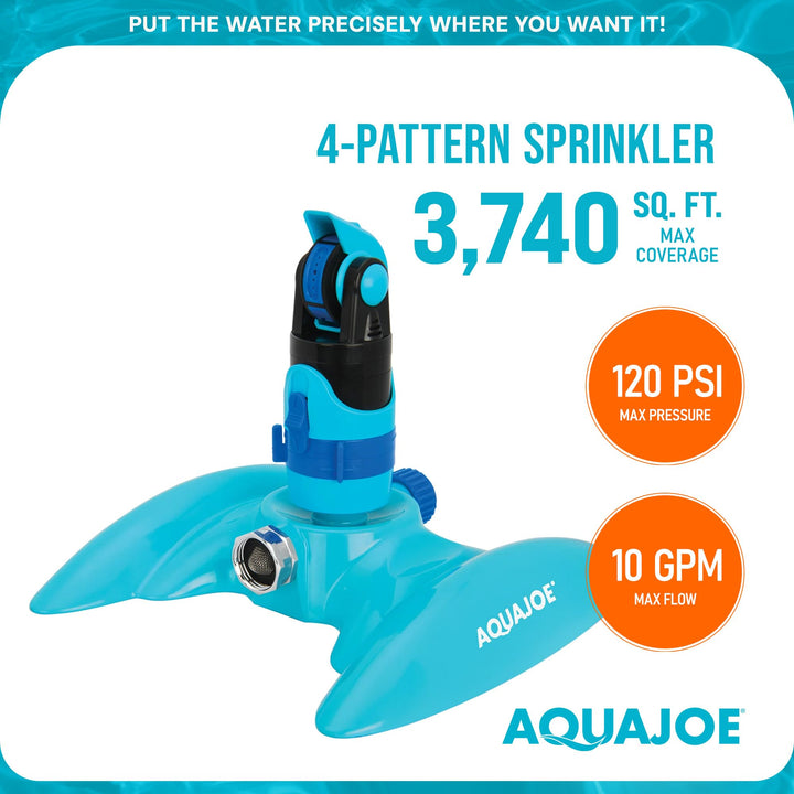 Aqua Joe AJ-MSSBM 4-Pattern Sprinkler with 360-Degree Rotation and Metal Base, Up to 3,740-Square-Foot Coverage