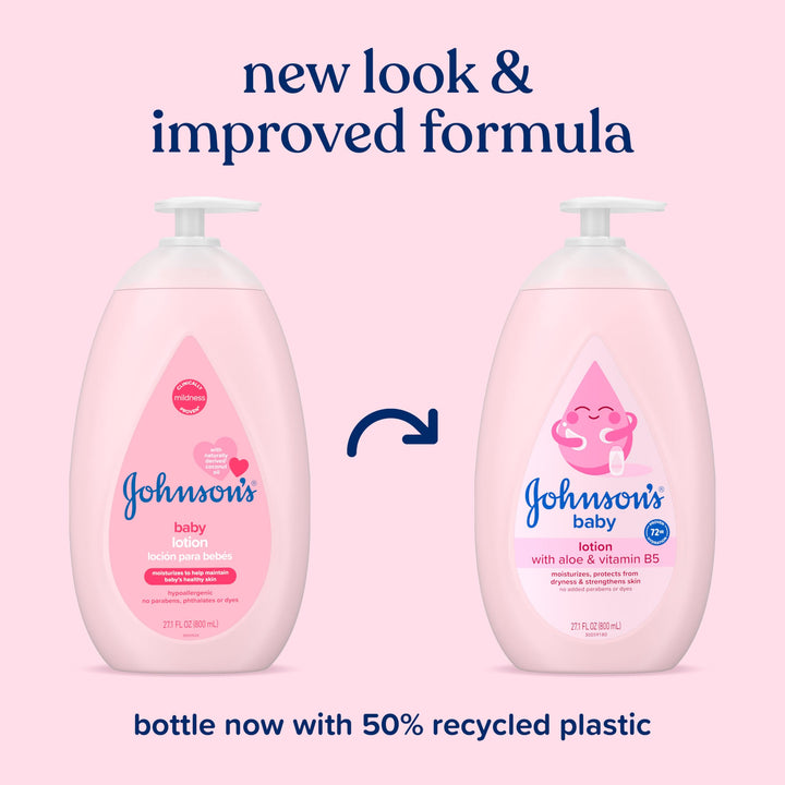Johnson's Baby Lotion with Coconut Oil, Aloe Vera & Vitamin B5, 72 HR Hydration, Skin Moisturizer, Hypoallergenic, Safe for Newborn, Protects From Dryness &; Strengthens Skin, 27.1 fl. oz Retail $6.00