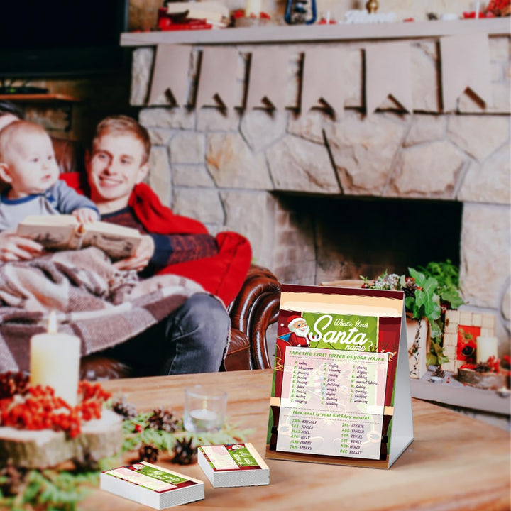 Christmas Games - What's Your Santa Name, 1 Game Sign + 30 Writing Name Tags Stickers, Christmas Party Game and Activity for Christmas Baby Shower, Christmas Party Decorations SDJ03