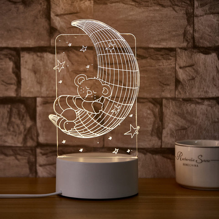 CUICANSHANG MoonBear Illusion Lamp Night Light for Kids LED Table Lamp Night Lamp Bedroom Decoration Holiday Presents Birthday Gifts for Children Boys Girls