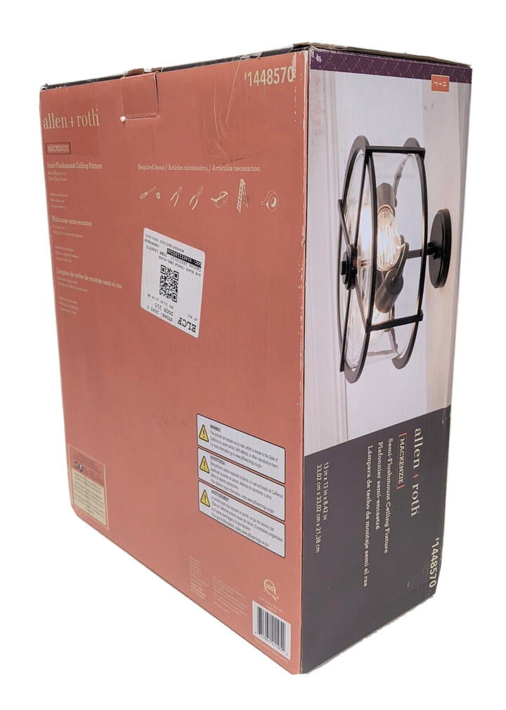 Allen + Roth Buxton Creek 3-Light 13-in Matte Black Semi Flush Mount Light