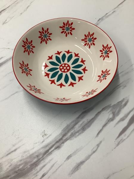 Home Essentials Collection Floral Bowl - Teal & Red Retail $9.99