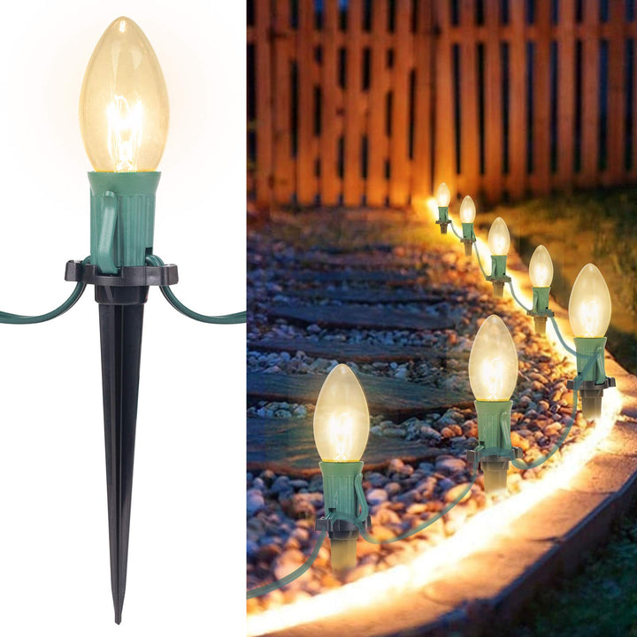 C9 Christmas Lights Outdoor, 25.7 Ft 20 Bulbs Christmas Pathway Lights, Waterproof Walkway Lights for Outside Driveway Sidewalk Outdoor Christmas Decorations Yard, Clear