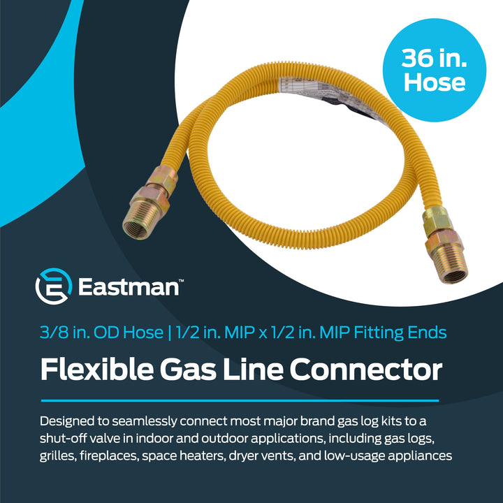 Eastman 36 Inch x 3/8 Inch OD Flexible Gas Line Connector with (2) 1/2 Inch MIP Fitting Ends for Natural Gas and Liquid Propane, Stainless Steel, Yellow, 10YE505036B