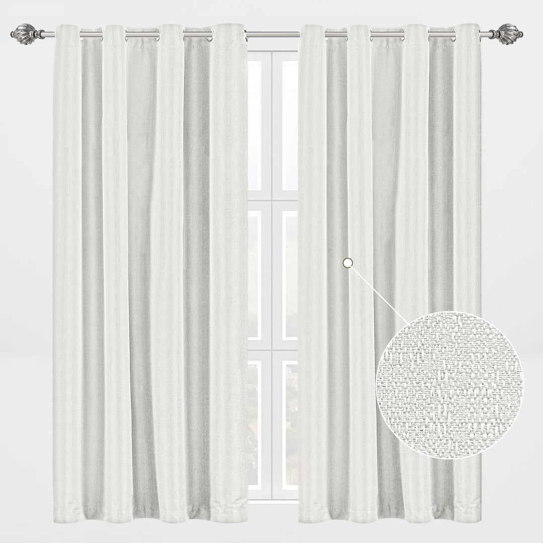 D E CURTAIN Blackout Curtains,Linen Curtains for Living Room or Bedroom 100% Absolutely Blackout,Back Coating Drapes for Quality Sleep and Privacy Protection,2 Panels Burg(Each 52 x 63 Inch,White)