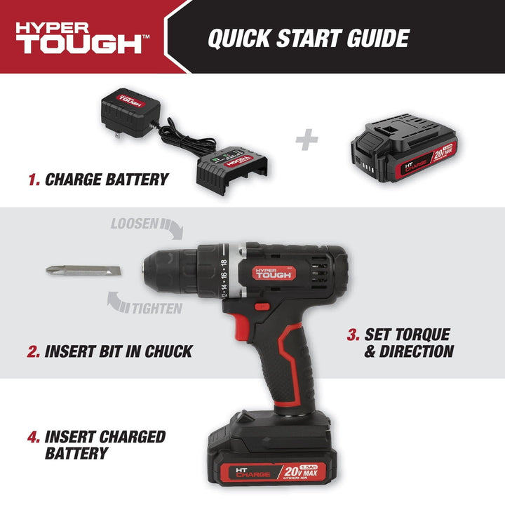 Hyper Tough 20V Max 1.5AH 70-Piece Project Kit with Cordless Drill  Battery & Charger