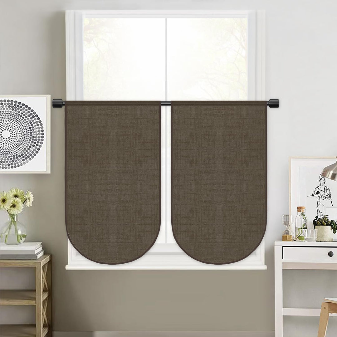 Muamar U Shaped Sheer Kitchen Curtains Set of 2 Panels,Coffee 18x30 inch Length Cafe Curtains,Small Curtains for Window,Rod Pocket Linen Curtains