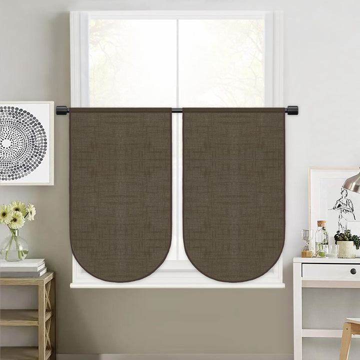 Muamar U Shaped Sheer Kitchen Curtains Set of 2 Panels,Coffee 18x30 inch Length Cafe Curtains,Small Curtains for Window,Rod Pocket Linen Curtains