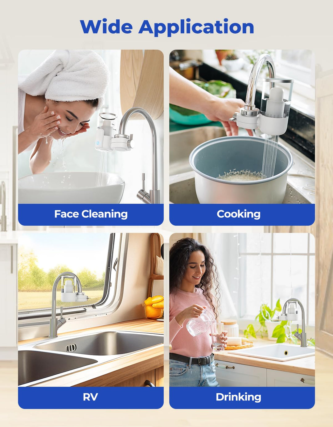 Reinmoson Faucet Water Filter for Sink Life Span Indicator & Transparent Shell, 400-Gallon Tap Water Filter System for Kitchen Sink, NSF Certified Reduces Lead Chlorine & Bad Taste