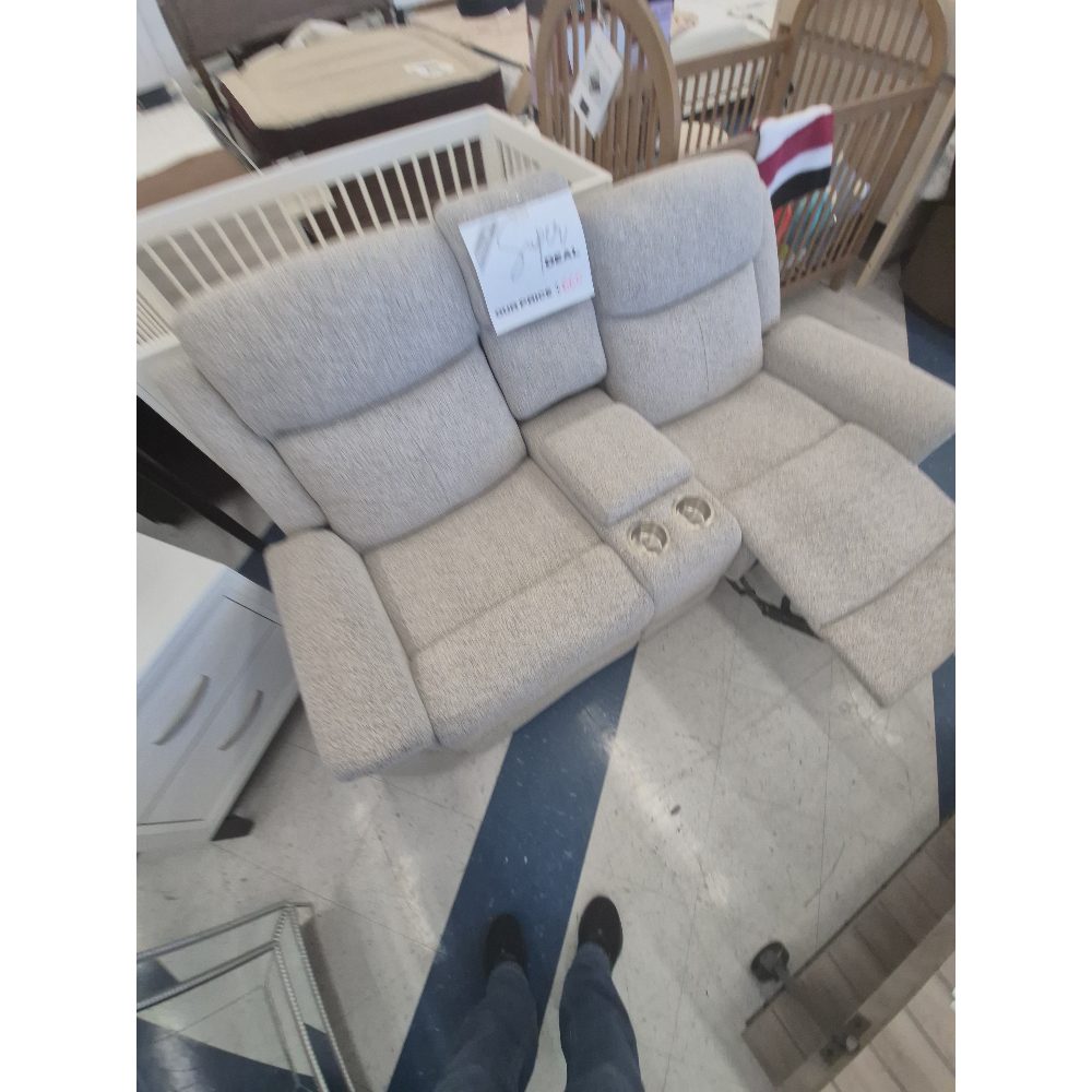 Unknown Brand Reclining Loveseat - Cup Holders, Beige Fabric