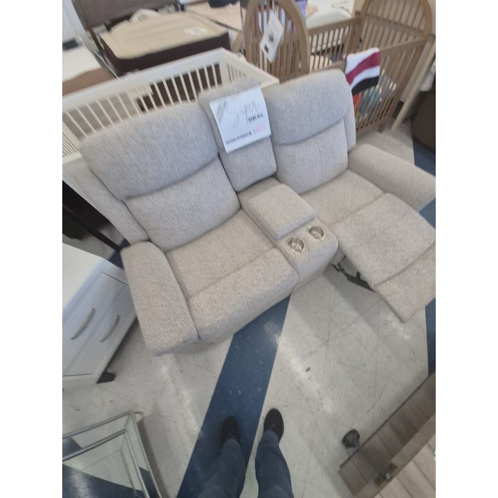 Unknown Brand Reclining Loveseat - Cup Holders, Beige Fabric