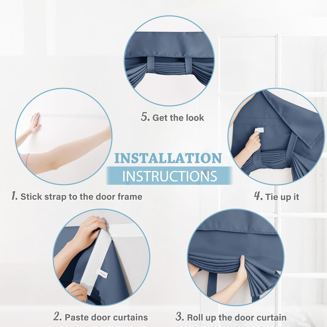 RYB HOME Self Adhesive 100% Blackout Curtains for Bedroom, Portable Temporary Curtains for Basement Kids Nursery Home Office RV Camper Living Room, W 32 x L 63 inches, Dusty Blue, 2 Panels
