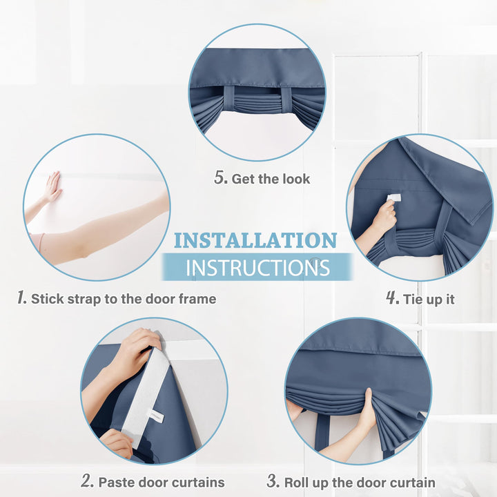 RYB HOME Self Adhesive 100% Blackout Curtains for Bedroom, Portable Temporary Curtains for Basement Kids Nursery Home Office RV Camper Living Room, W 32 x L 63 inches, Dusty Blue, 2 Panels