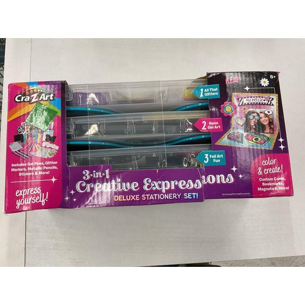 Cra-Z-Art 3-in-1 Creative Expressions Deluxe Stationery Set - Glitter, Neon Gel, Foil Art, Custom Cards