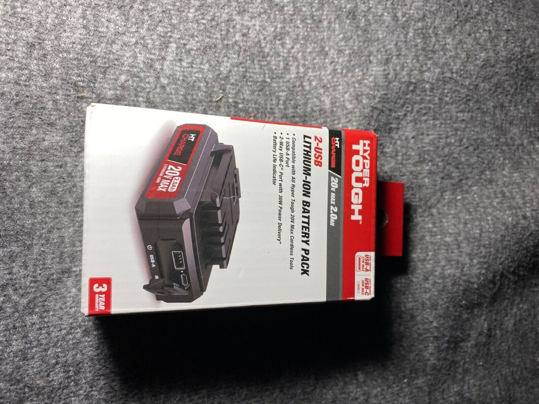 Hyper Tough 20V Max 2.0Ah Lithium-Ion Battery Pack with USB-a and USB-C Ports