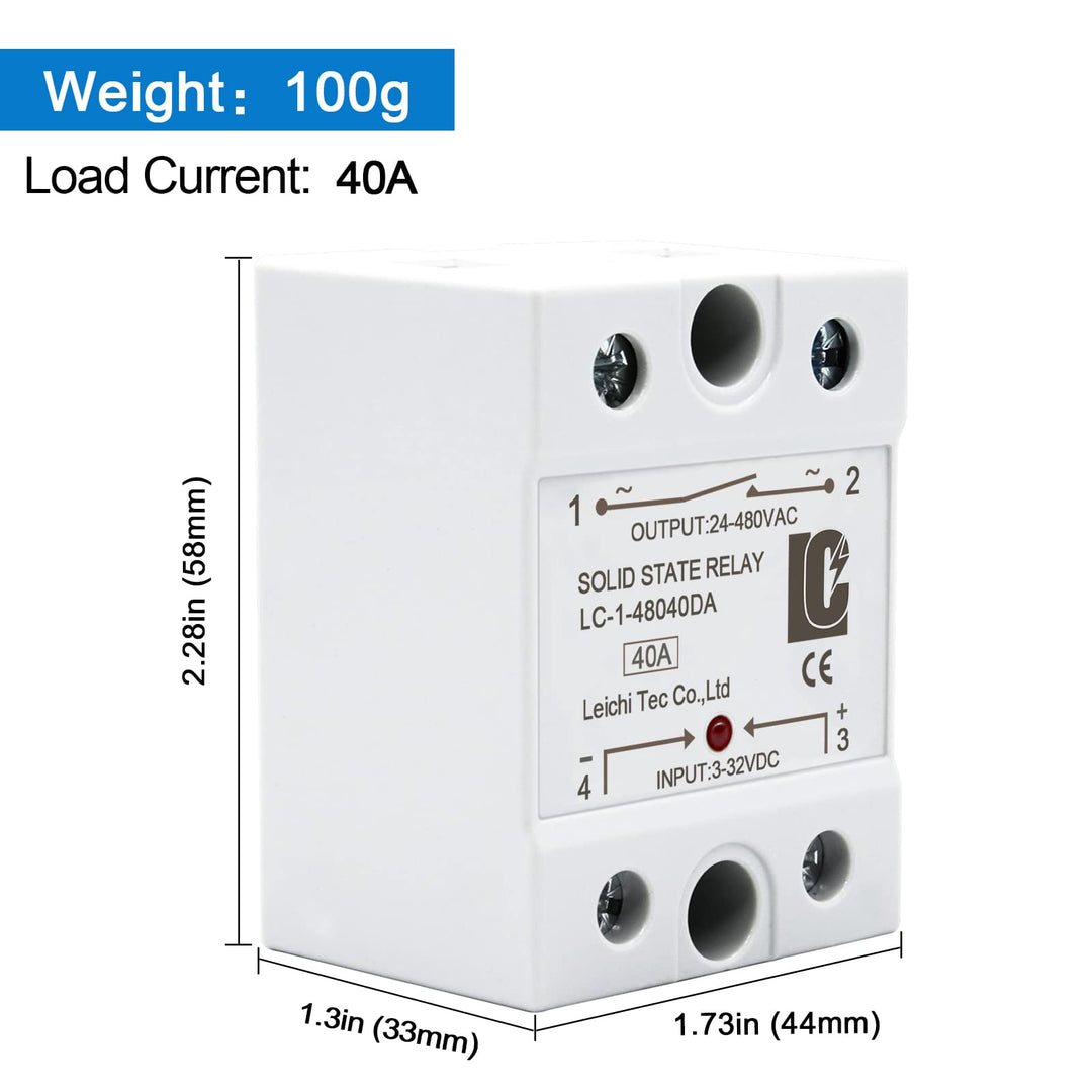 LCLCTC SSR 40 DA Solid State Relay DC to AC (Input 3-32V DC Output 24-480V AC), 40A (DC to AC 40A)Ã¢â‚¬Â¦