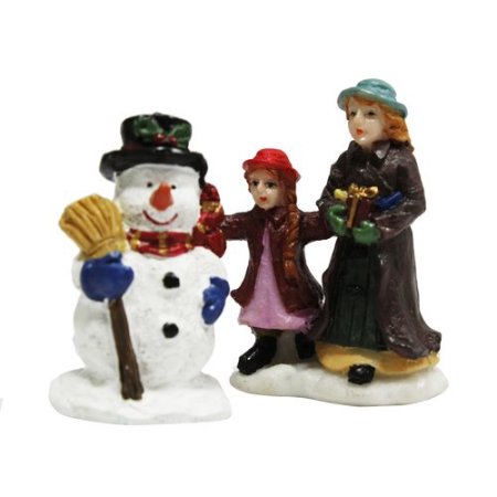Holiday Time Mini Village Figure 2pk, Snowman and Lady with Girl Retail $15.00
