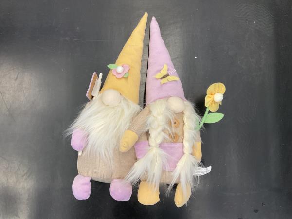 Spring Gnome Duo - Yellow & Lavender Gnomes with Flower Accent Retail $30.00