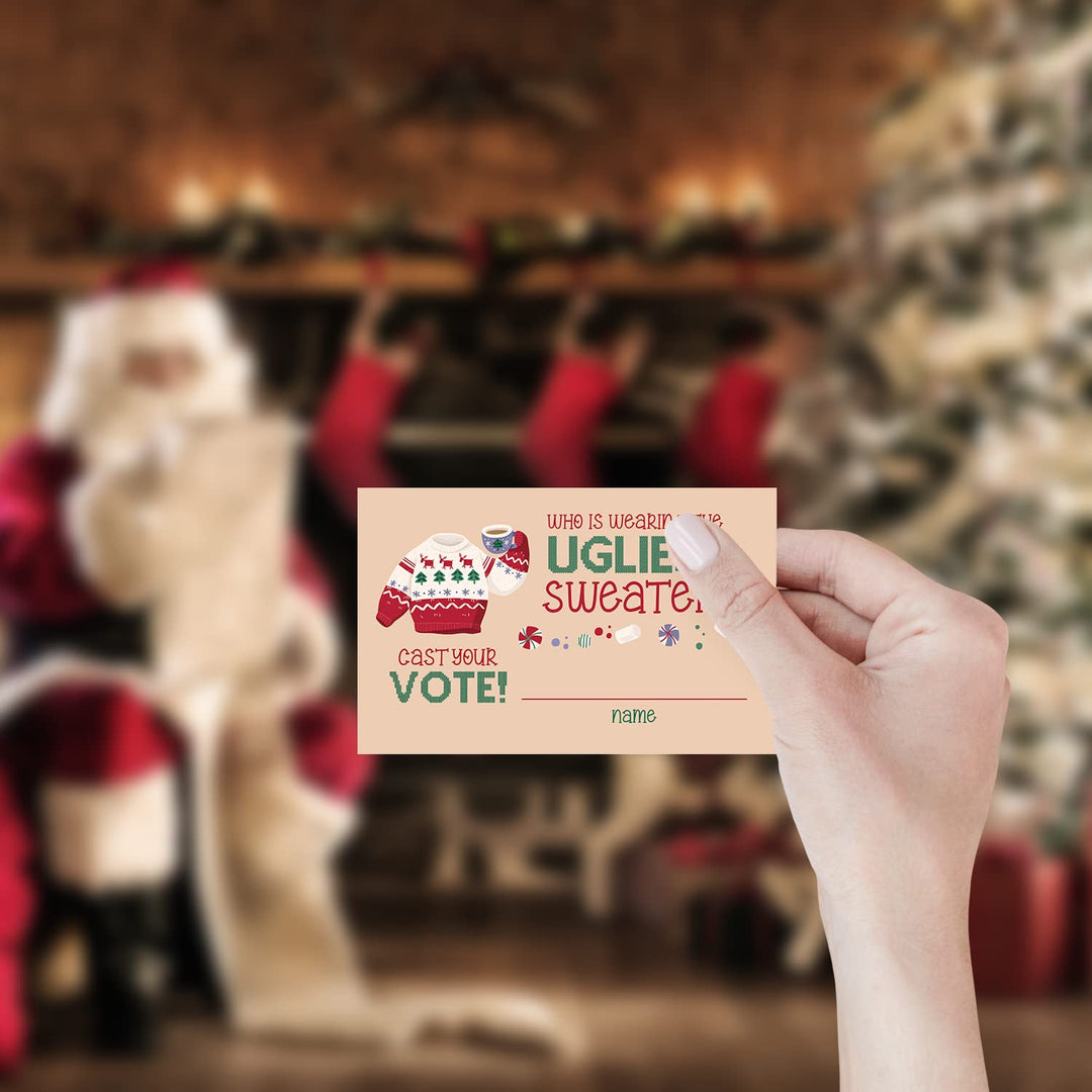 Ugly Christmas sweater voting suit, Ugly Sweater Party Christmas Party, Tacky Christmas Party-1 Sign,1Awards and 50 Guessing Cards(36C)