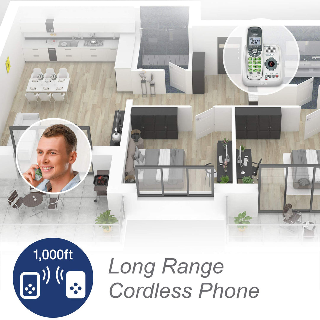 VTech CS6124 DECT 6.0 Cordless Phone with Answering System and Caller ID/Call Waiting, White with 1 Handset