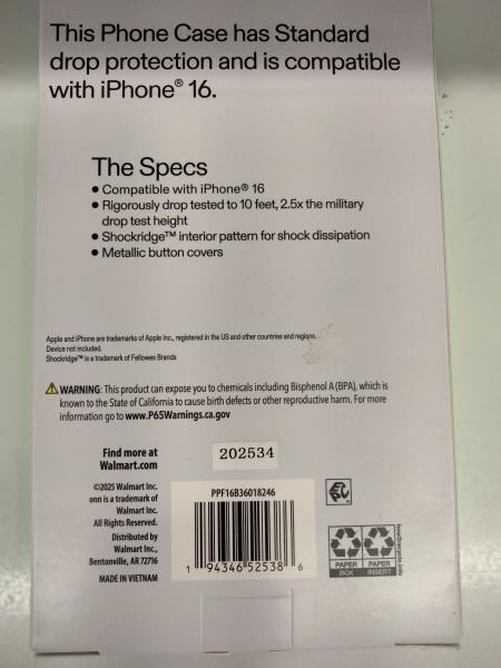 onn. iPhone 16 Phone Case - Standard Protection, Floral Design Retail $9.00