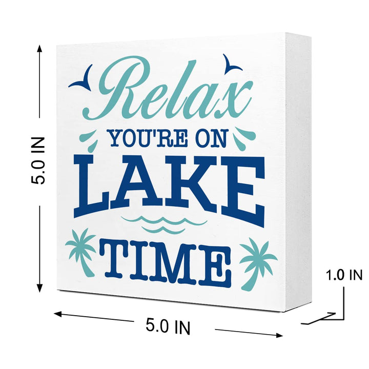 Relax You're on Lake Time Rustic Lake Wooden Plaque Sign Desk Decor,Retro Lake Cabin Home Wood Block Sign Desk Decorations for Primitive Country Lake Farmhouse Shelf Table Decor