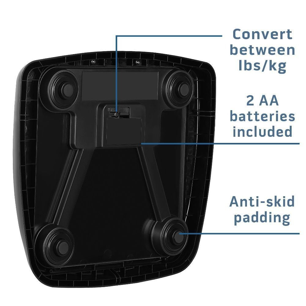 Weight Tracking LCD Bathroom Scale, Black, 350lbs Capacity, AAA Battery Powered