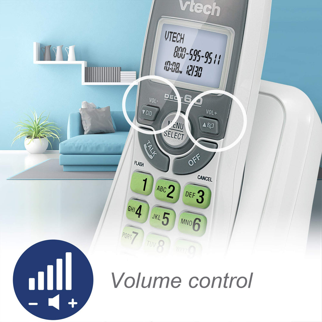 VTech CS6124 DECT 6.0 Cordless Phone with Answering System and Caller ID/Call Waiting, White with 1 Handset