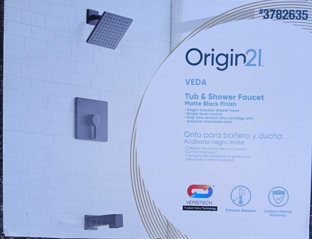 Origin 21 Veda Tub & Shower Faucet Single Function Matte Black F12A0010BL NEW