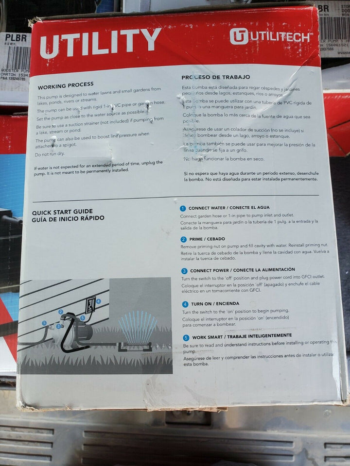 Utilitech 1-HP Stainless Steel Lawn Pump Booster Pump Sprinkler Pump Brand New