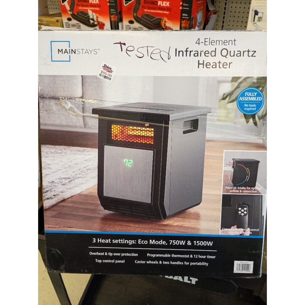 Mainstays New1500W Electric 4-Element Infrared Cabinet Space Heater for Indoor