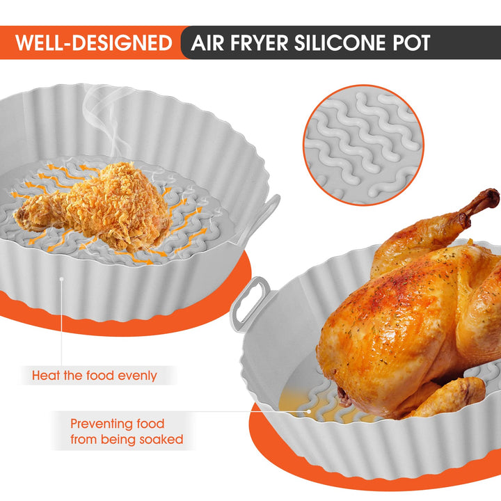 Hiyaloo 2Pcs Air Fryer Silicone Liners 7.5'' Round BPA Free Non Stick Silicone Reusable Parchment Paper Replacement Fits 3-5QT Air Fryer (Blue+Grey, 2), 7.68''x 6.89''x 1.96 ''