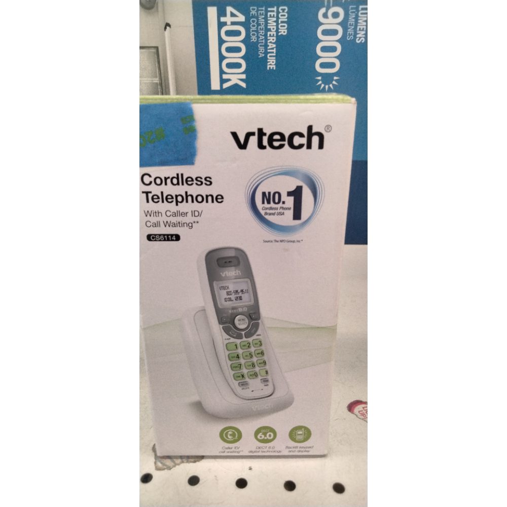 VTech CS6114 DECT 6.0 Cordless Phone with Caller ID/Call Waiting, White/Grey with 1 Handset, 3.50 x 3.50 x 7.00 Inches