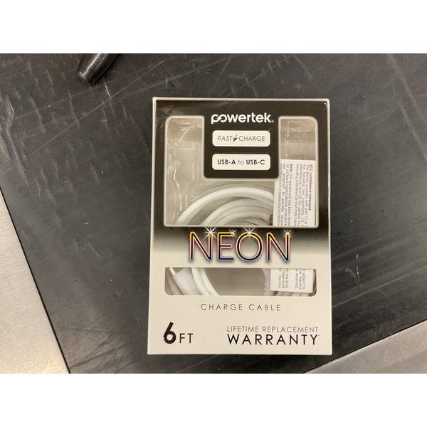 Powertek Neon Charge Cable - USB-A to USB-C, Fast Charge, 6ft, Lifetime Replacement Warranty Retail $15.00