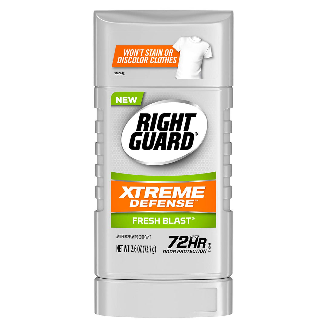 Right Guard Xtreme Defense Antiperspirant Deodorant Invisible Solid Stick, Fresh Blast,