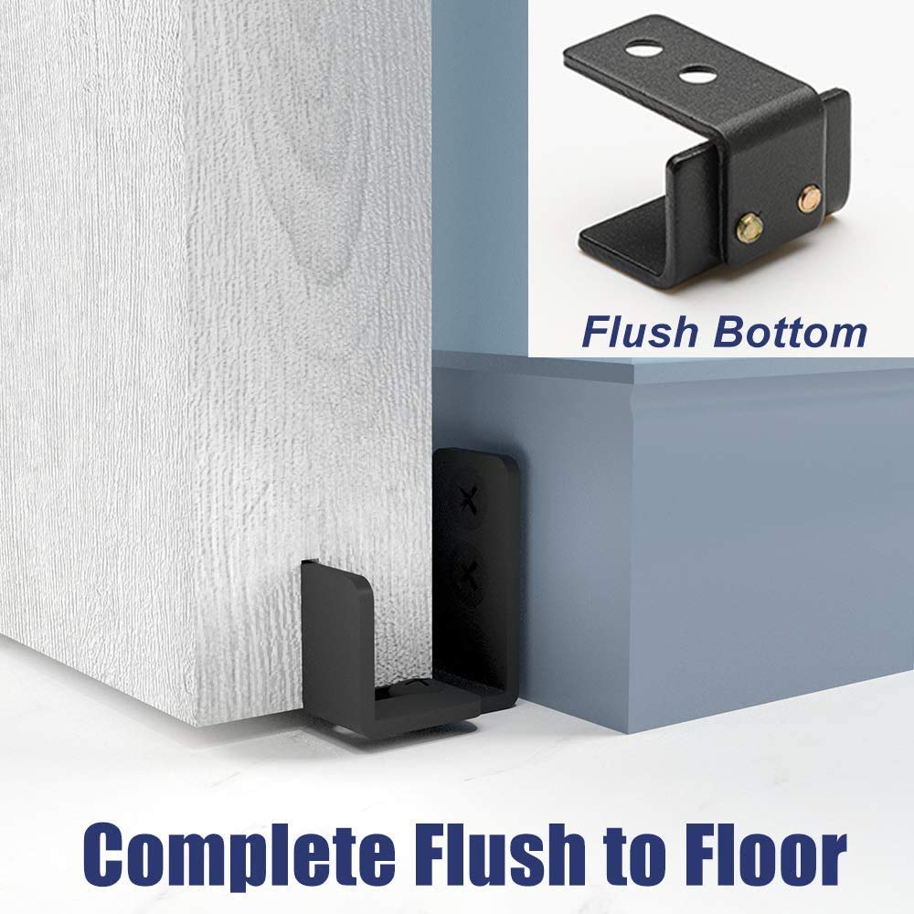 SMARSMITH Sliding Door Guide, New Low Profile Wall Mounted Barn Door Bottom Floor Guide with Adjustable Bracket for Barn Cabinet-Flush Bottom-Metal Hardware Matte Black 2 Pcs