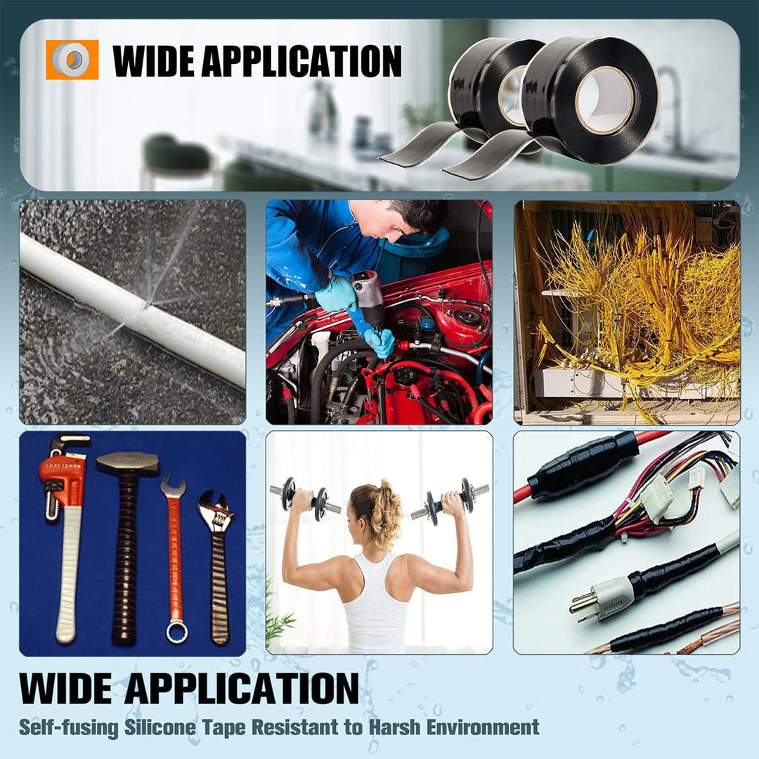 VOTMELL 2 Rolls 1in(W) X 10ft(L) Self Fusing Silicone Tape,Waterproof Rubber, Water Leak Seal Tape,Rescue Tape,Plumbing Hose Repair Tape, Without Adhesive,Black