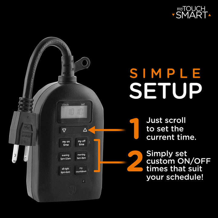myTouchSmart 26898-P1 Indoor/Outdoor Weather Resistant Digital Plug-in Timer, Custom Presets