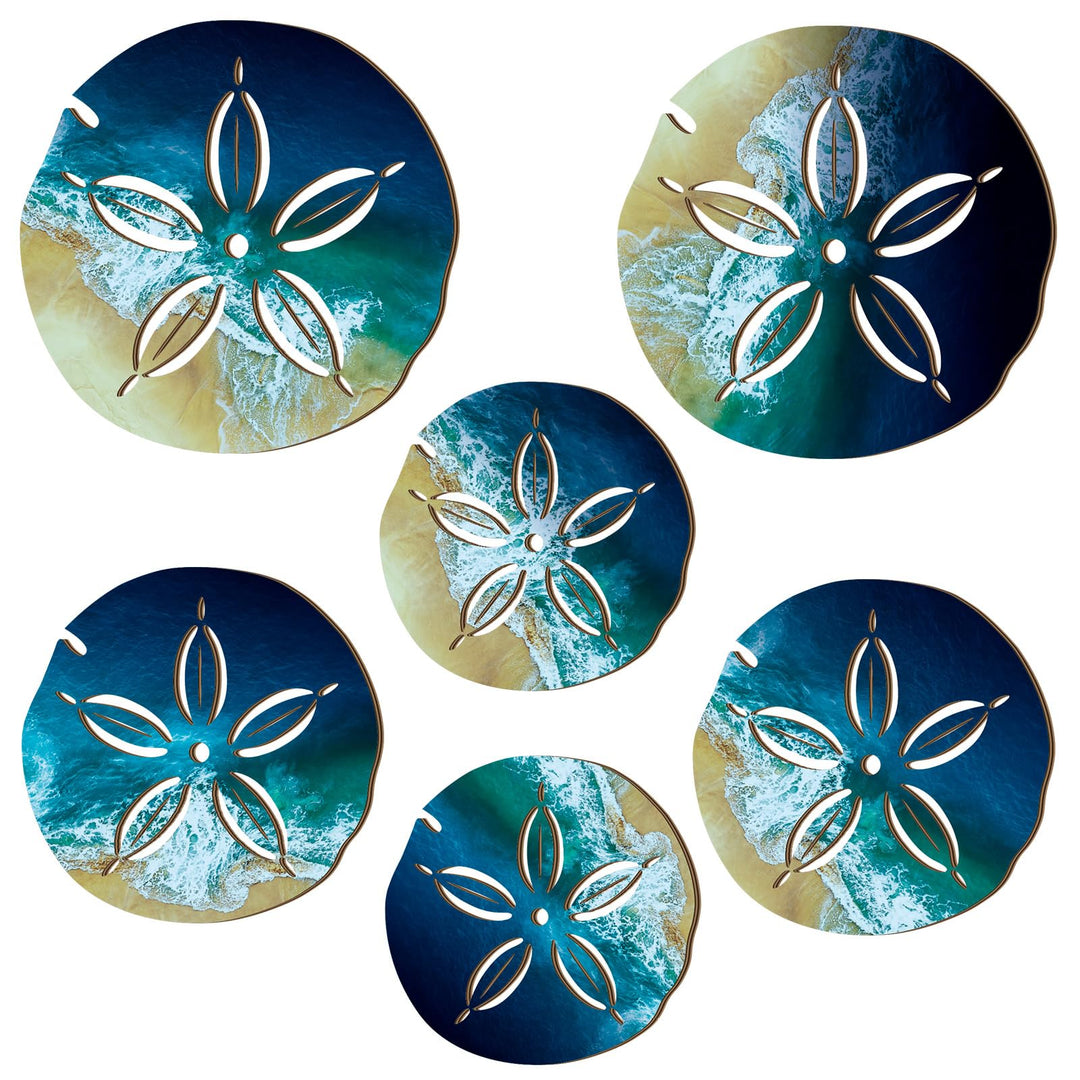Ripeng 6 Pieces Sand Dollar Wall Decor Beach Coastal Wall Art Wood Outdoor Ocean Sand Dollars Decor Wooden Beach Hanging Nautical Bathroom Decor for Home