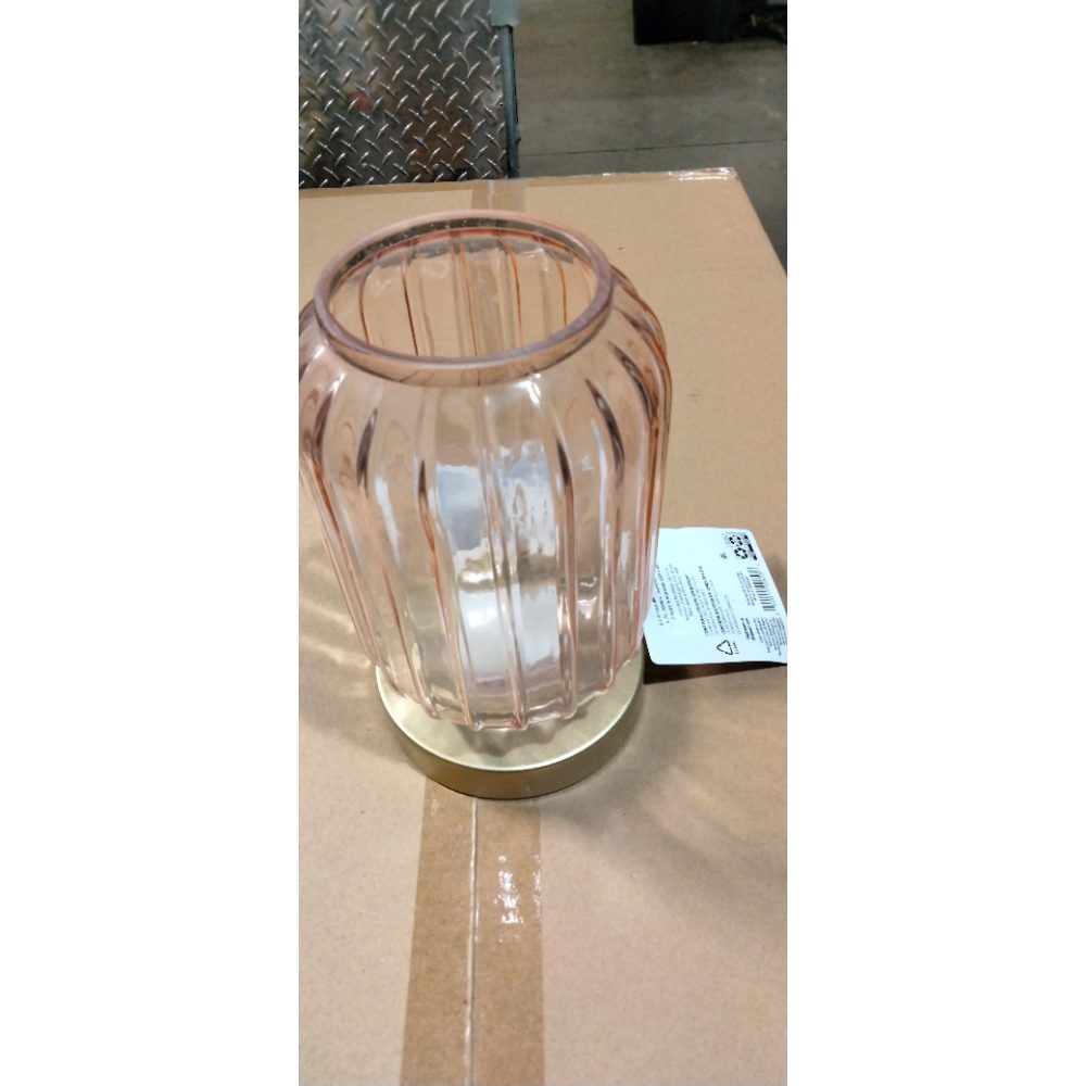 Mainstays by Becky G. & Alejandra 8.5  Rechargeable Mimosa Pink Ribbed Glass Uplight  Gold Metal Base Retail $16.00