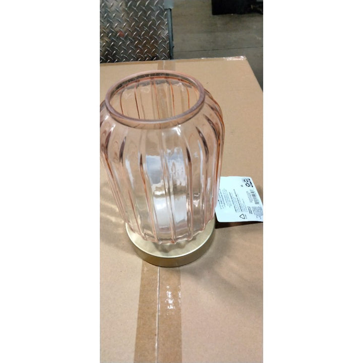 Mainstays by Becky G. & Alejandra 8.5  Rechargeable Mimosa Pink Ribbed Glass Uplight  Gold Metal Base Retail $16.00