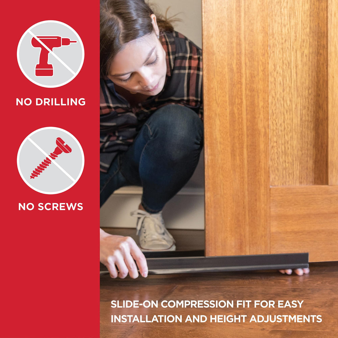 M-D Building Products 43339 Vinyl CinchÂ® U-Shape Slide-On Under Door Seal, Easy-to-Install, Energy-Saving, Weatherproof Seal for Doors, Effective Draft Blocker, Ideal for Home (36 Inch, Black)