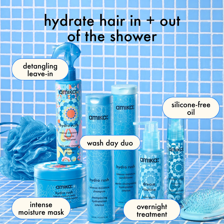 amika hydro rush intense moisture conditioner with hyaluronic acid, 1000ml | for dry, textured, or coarse hair types 2a-4c, long-lasting hydration, color-safe, keratin + chemically treated safe