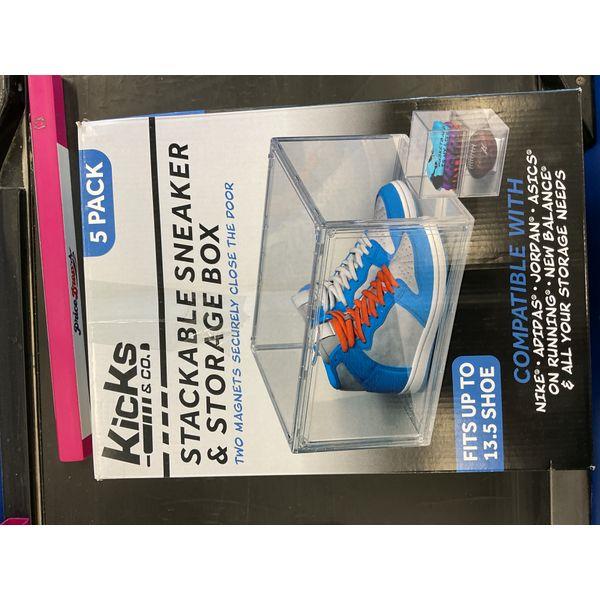Kicks & Co. Stackable Sneaker Storage Box - 5 Pack, Magnetic Closure, Fits Up to 13.5 Shoe