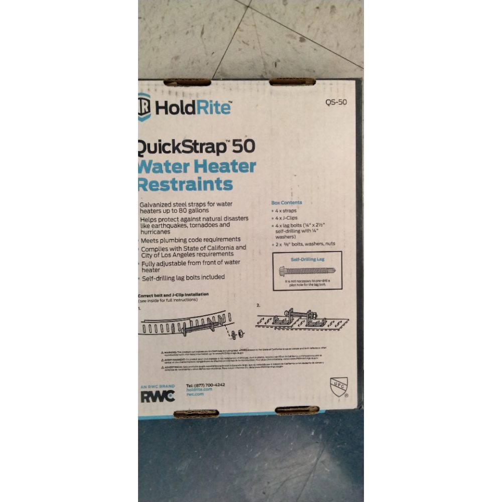 Holdrite QuickStrap QS-50 Galvanized Water Heater Strap Supports up to 80Gal New