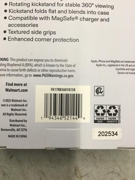 onn. 17 Pro MagSafe Compatible Phone Case - Rotating Kickstand, Standard Protection Retail $13.00