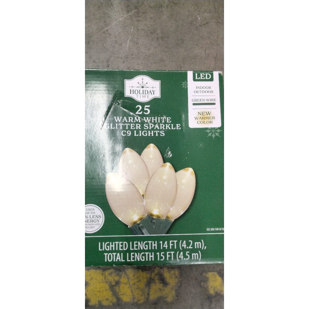 Holiday Time 25 Warm White Glitter Sparkle C9 Lights - LED, Indoor/Outdoor Retail $15.00