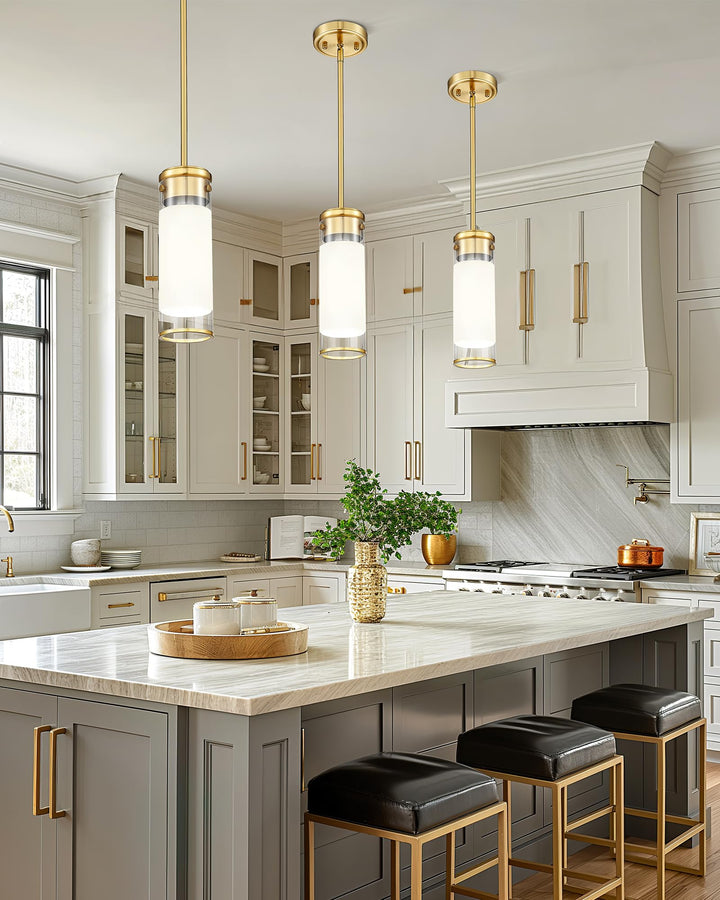 JAZAVA LED Pendant Light Fixture, Modern Hanging Light with Brushed Nickel Finish, 8W 3000/4500/6000K Kitchen Island Light for Dining Room Bedroom Bathroom Hallway (3 Pack), PL105BN-3PK